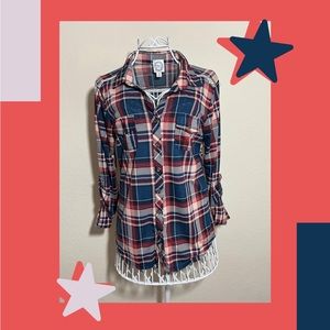 medium blue rain flannel with lace detailing